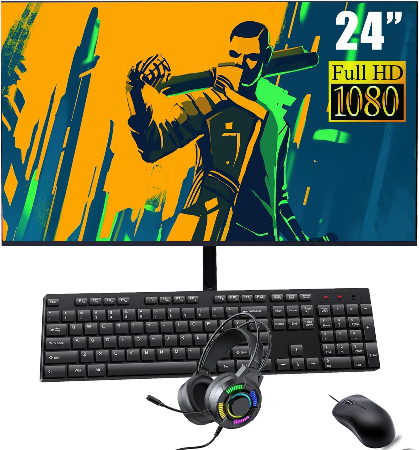 Dell Optiplex 3050 Mini Desktop PC, 24" FHD Monitor and RGB Headset, Intel i5-7500 3.4GHz-3.8GHz, 16GB DDR4 RAM, 512GB SSD, Keyboard & Mouse, WiFi, DP, Windows 11 Pro 64 (Renewed)