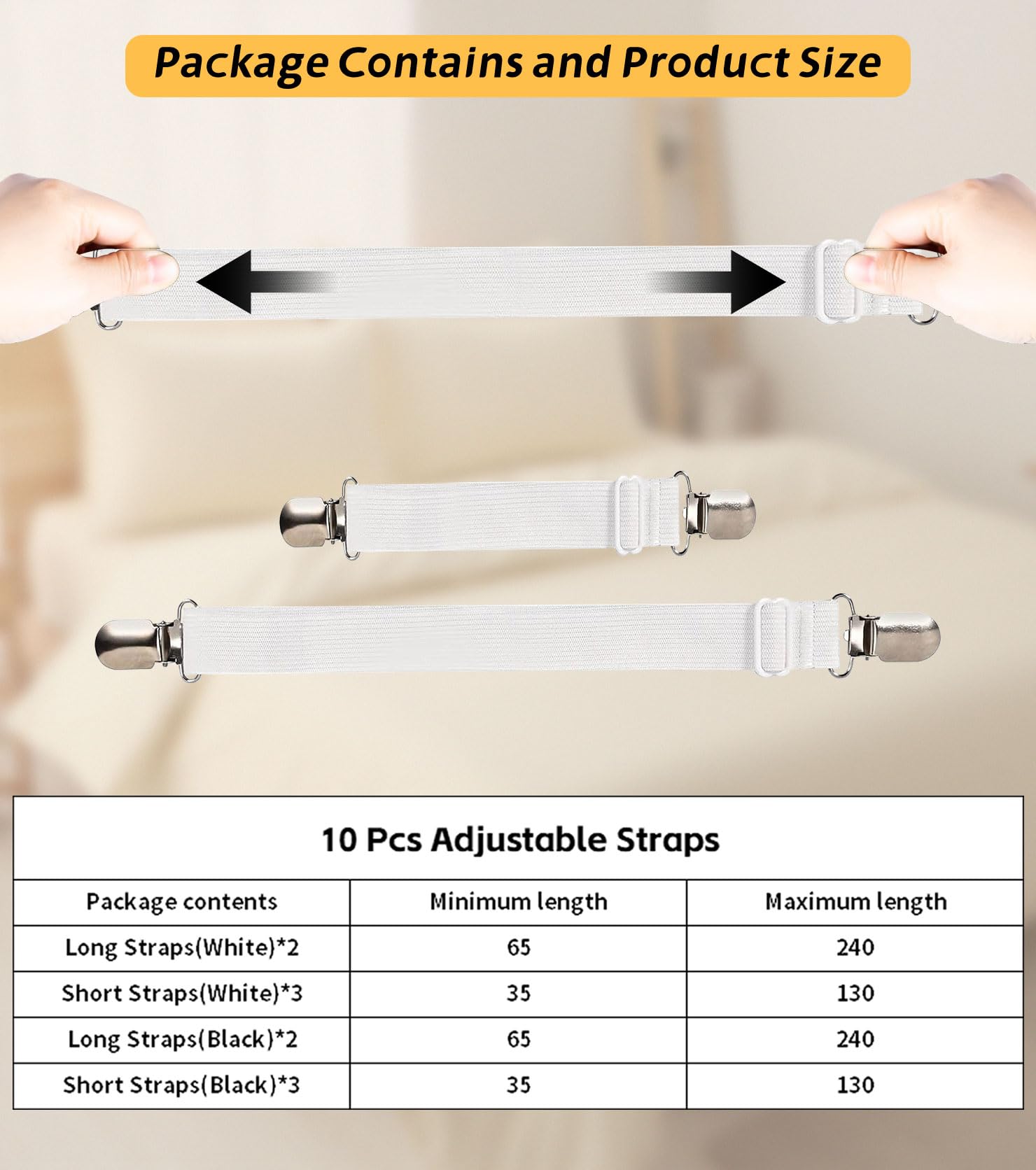 SUVEK 10 Pcs Pinces à Nappe, Clip Nappe de Table à Sangle Cachée, Attache Nappe de Exterieur élastique pour Jardin,Pique-Nique, Mariage, Restaurant, Fêtes, Barbecue - Blanc et Noir