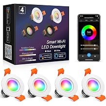 2 Inch Smart Recessed Lighting, 5W WiFi LED Downlight, Dimmable RGB &amp; CCT 2700K-6500K, Compatible with Alexa &amp; Google Home, 120V Recessed Ceiling Light with LED Driver（4 Pack ）
