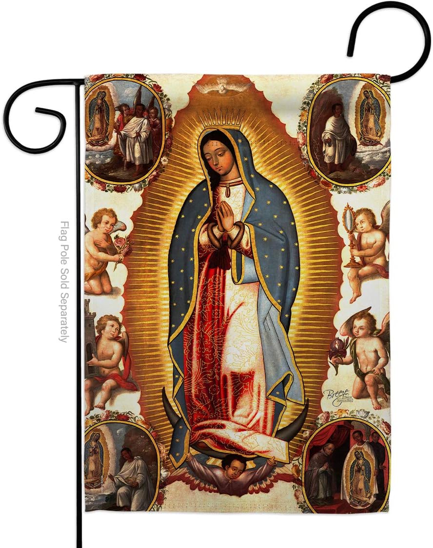 Our Lady of Guadalupe Burlap Garden Flag Religious Faith Hope Grace Peace Dove Christian Religion Easter Small Decorative Gift Yard House Banner Double-Sided Made In USA 13 X 18.5