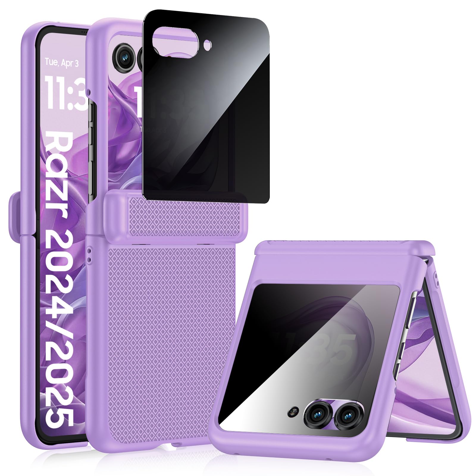 Spugan for Motorola Razr 2025 Case, Built-in [Privacy Screen Protector] [Enhanced Hinge Protection] Military Drop Protection Slim Shockproof Phone