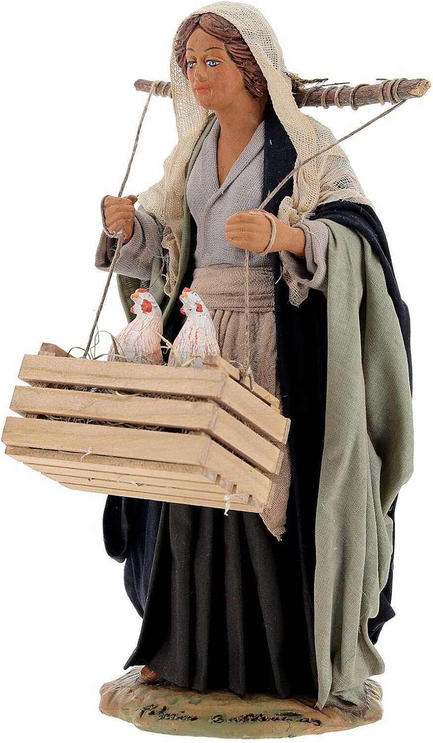 Neapolitan Nativity Figurine, Woman with Hen cage, 24 cm