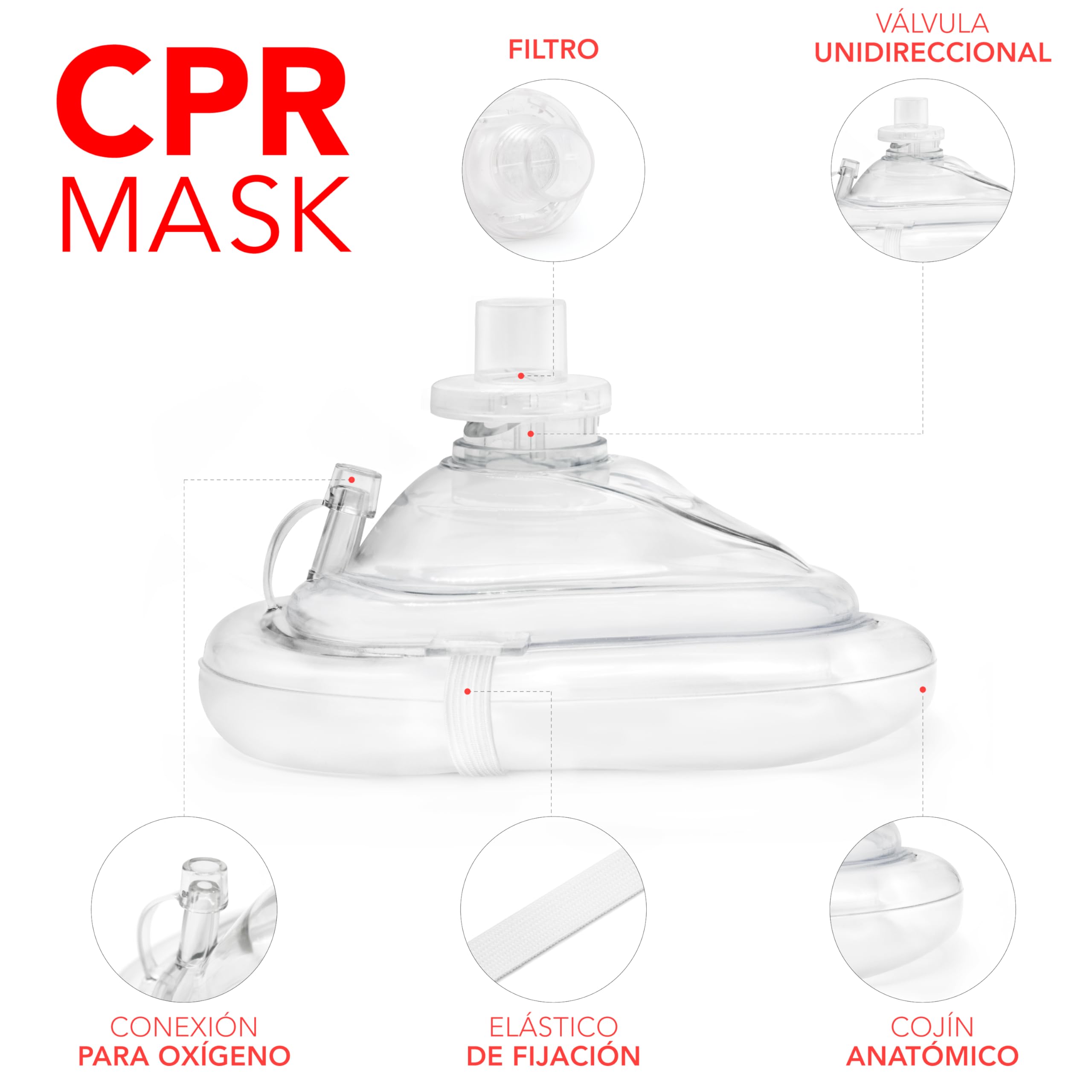 AIESI Pocket Mask Reanimador boca a boca Pack de 10 piezas CPR Mask Resuscitator con válvula unidireccional