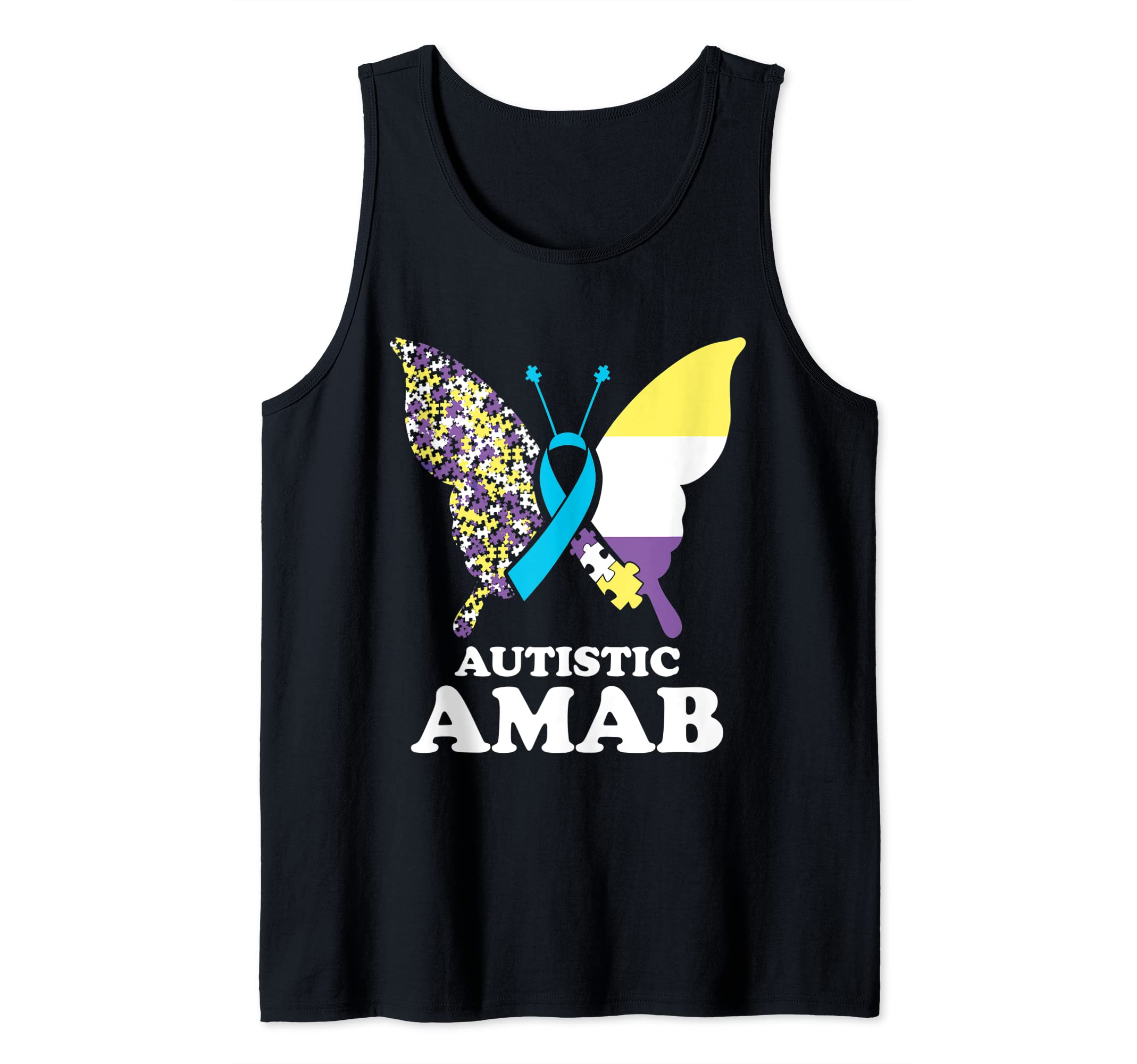 Autistic & AMAB Autism Awareness Non-Binary Pride Butterfly Tank Top
