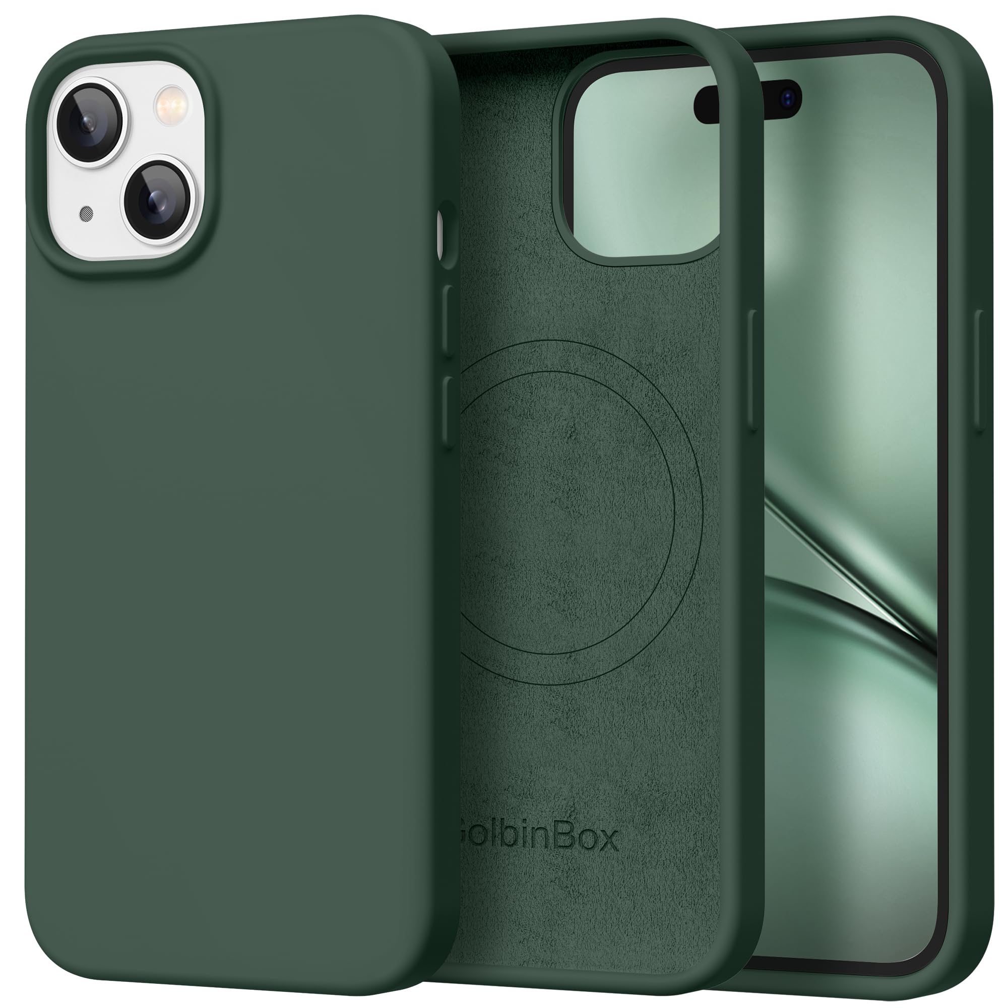 GolbinBox Magnetic for iPhone 15 Case, Silicone Cover, Dark Green