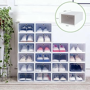 Shoe Organizer 20 Pack Clear Plastic Shoe Storage Foldable Stackable Closet Shoe Organizer Front Opening Shoe Storage Boxes Space Saving for Closet Bedroom