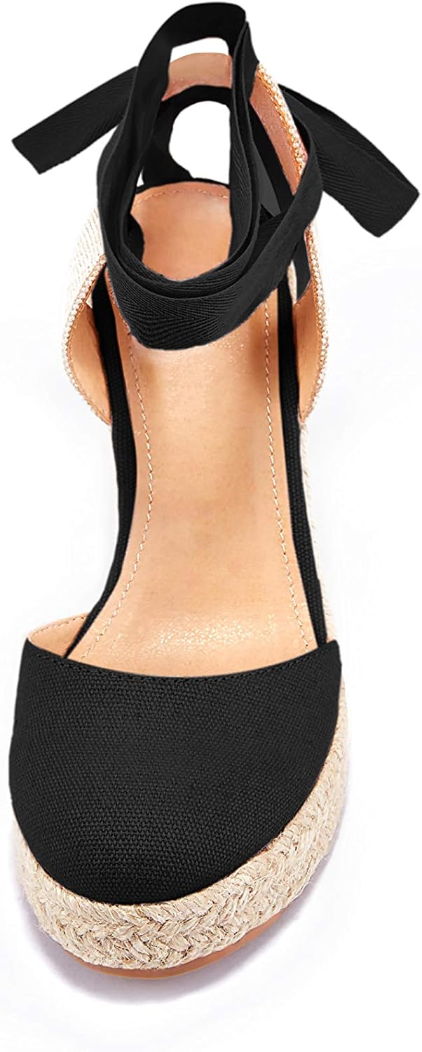Women's Espadrille Wedge Sandals Closed Toe Lace Up Platform Ankle Wrap Summer Casual Shoes - Image 6