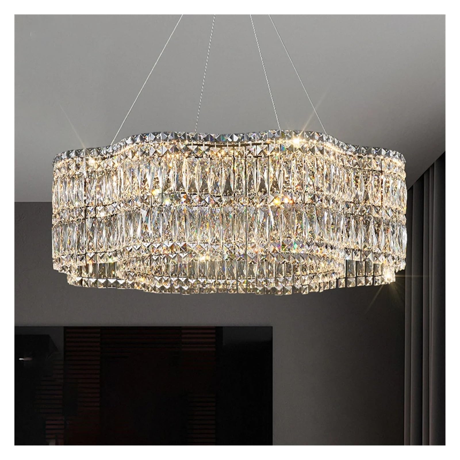 SYAXVOM Chandelier Modern LED K9 Crystal Chandeliers Lamps Villa Living Dining Room Kitchen Lighting Home Decoration Ceiling Pendant Lights Indoor(Diameter 60cm,White)