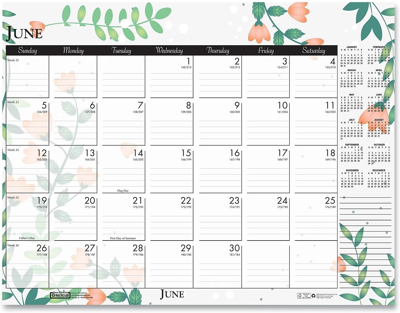 House of Doolittle 2024 Monthly Desk Pad Calendar, Wildflower, 18.5 x 13 Inches, January - December (HOD1976-24)