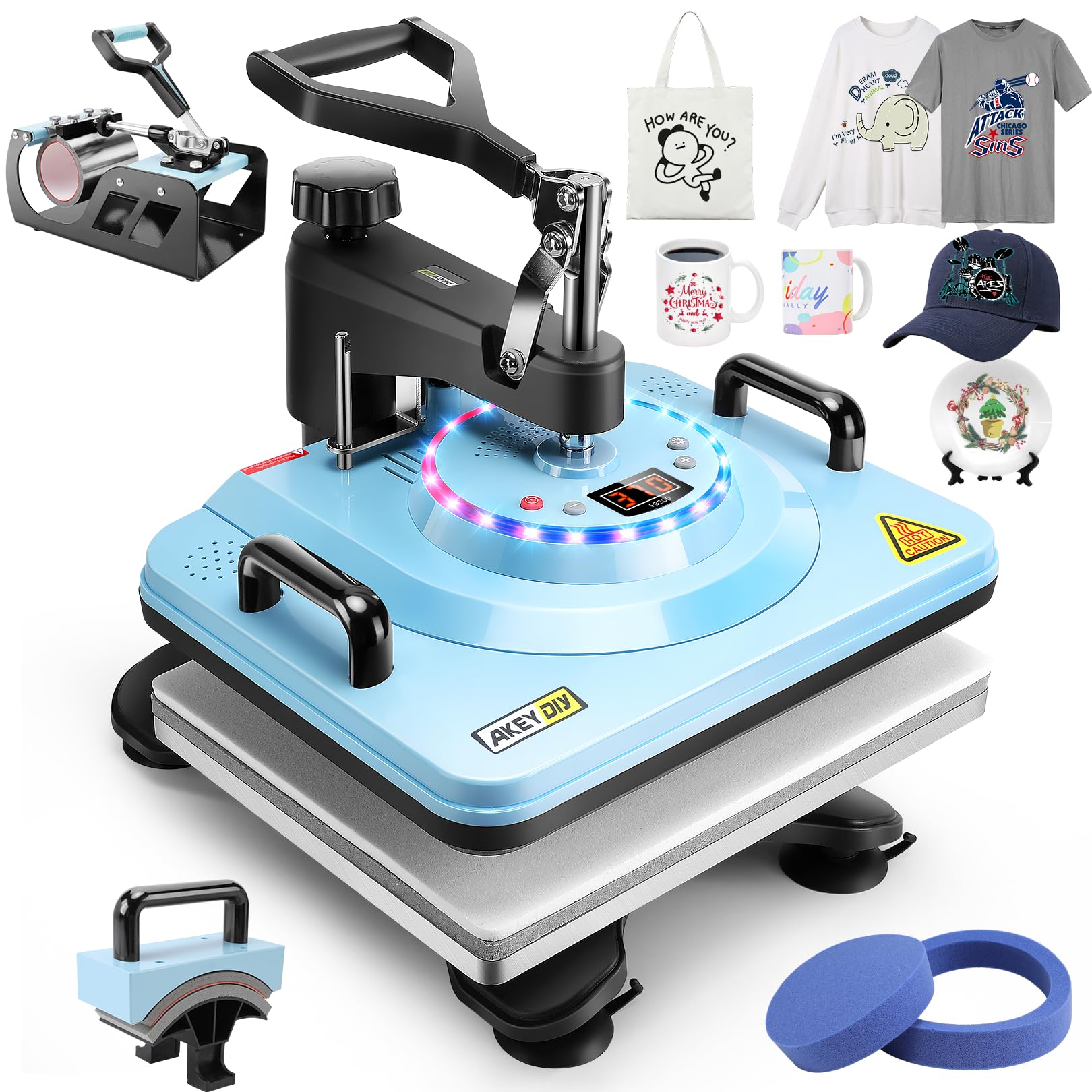 AKEYDIY Heat Press,15"x12" 5 in 1 Industrial Tshirt Press Machine,Swing Away Heat Press Machine for T Shirts Digital Precise LCD Control Heat Transfer Sublimation Machine for Shirts/Mug/Cap/Plate/DIY