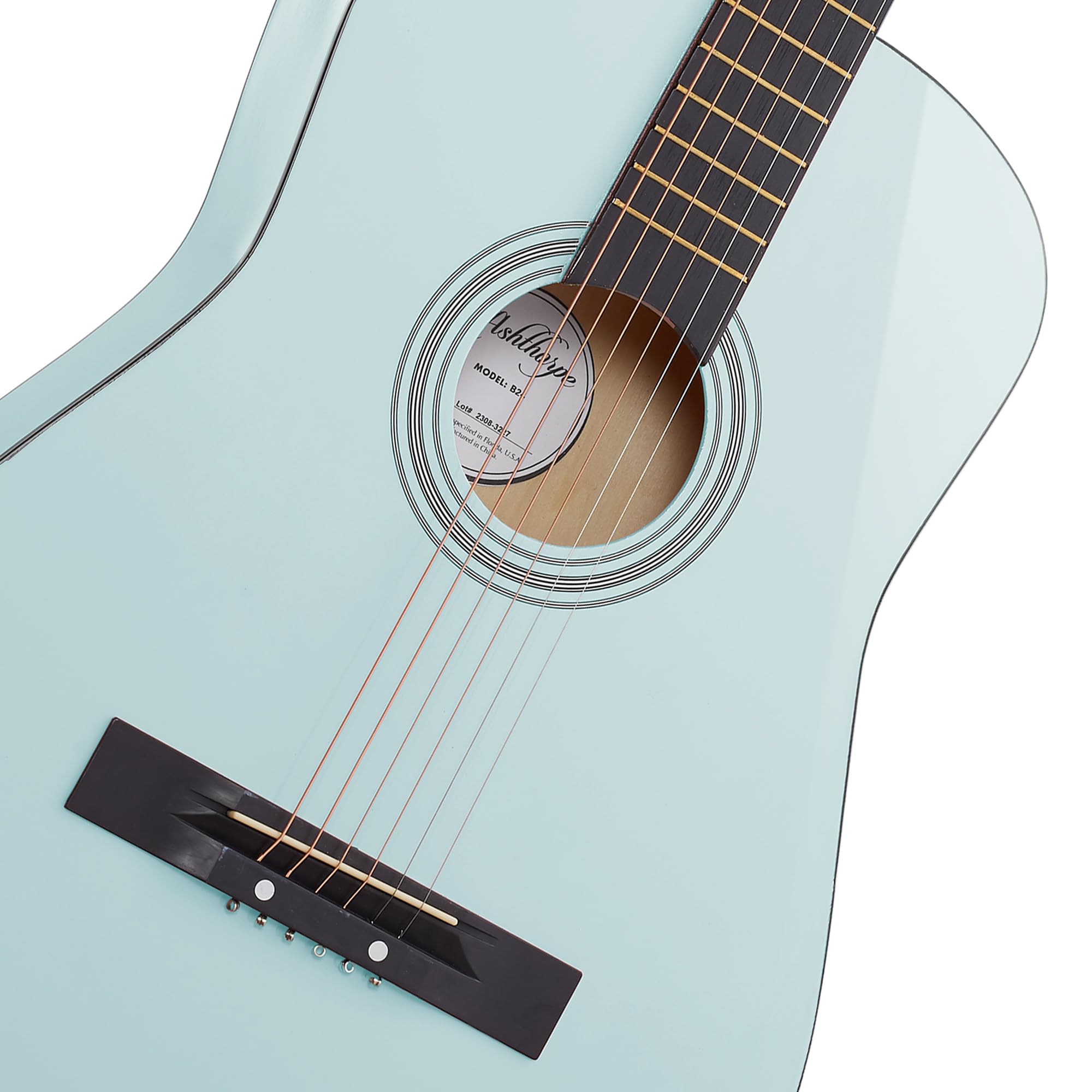 Ashthorpe Akustikgitarre für Anfänger, 96,5 cm, Hellblau, Basis-Starter-Set mit Gigbag, Saiten, Gurt, Stimmgerät, Stimmpfeife, Plektren