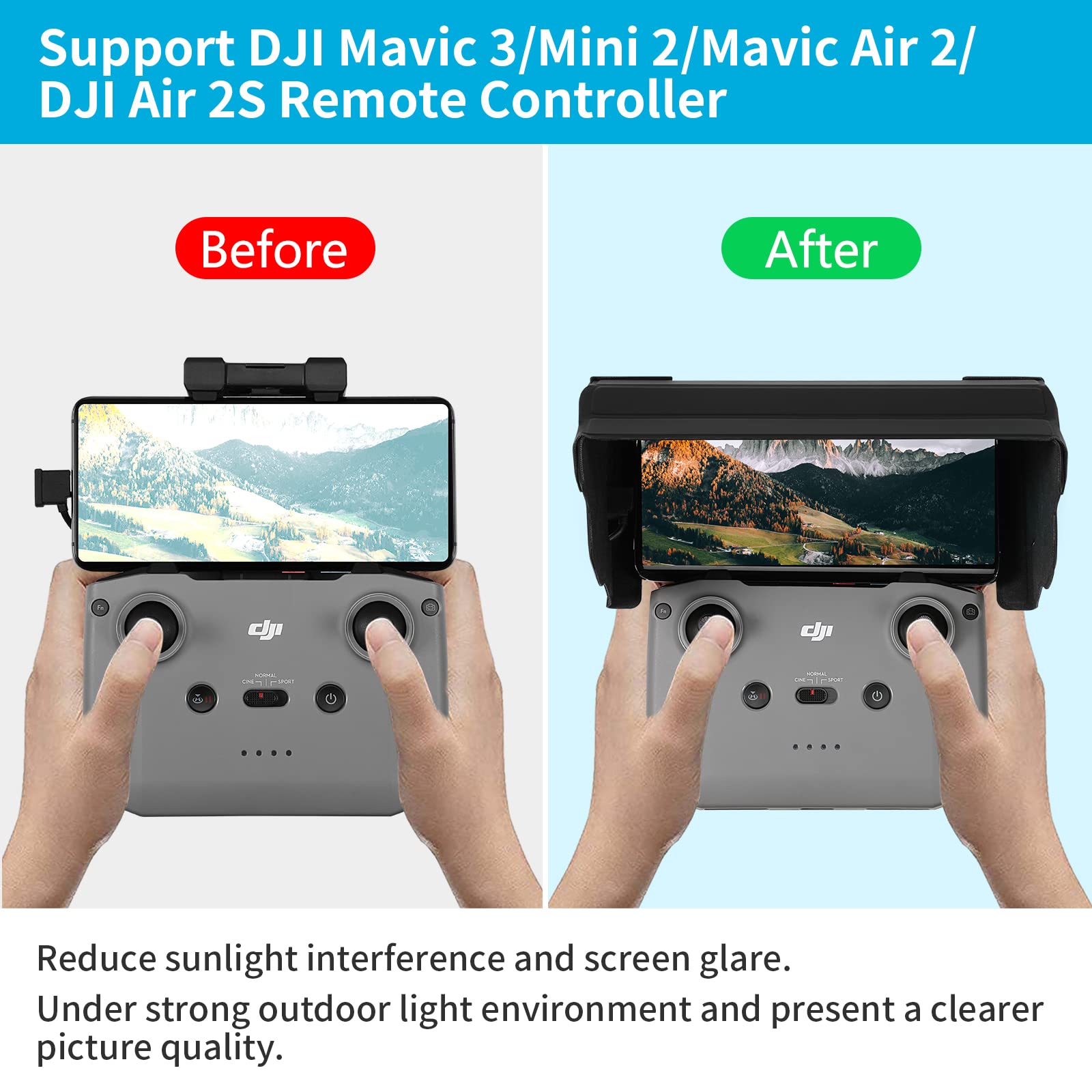Składana osłona przeciwsłoneczna do DJI Mini 3 Pro/Mavic 3/Mini 2/Mavic Air 2/Air 2S, antyodblaskowa, do 4,4-7,1 cala