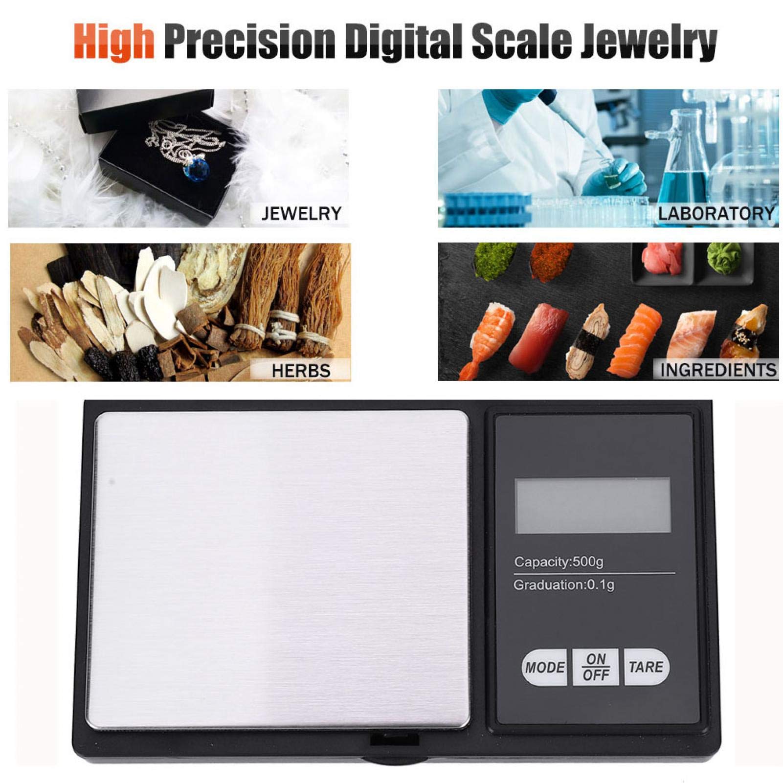 Akozon Mini przenośna wysoka precyzja LED cyfrowa Pocket Scale złoty srebrny diament biżuteria kamień (500 g/0,1 g)