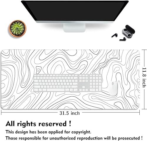 Miniatura 2 de Alfombrilla de mouse blanca, alfombrilla de mouse topográfica grande, alfombrilla de mouse para juegos, alfombrilla de mouse XL, alfombrilla para