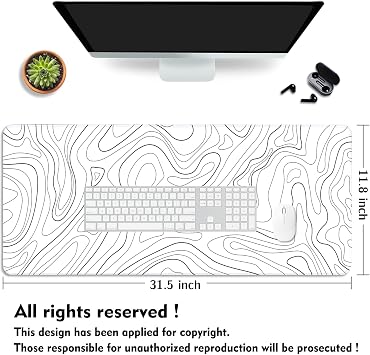 2 Pack Gaming Mouse Pad, XL Mousepad, Keyboard and Mouse Pad,Mouse Pad Large, Desk Mat, 31.5 x 11.8 in, Stitched Edege for Home Office Work - Topographic Black & White