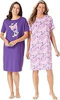 Dreams & Co. Plus Size 2-Pack Short-Sleeve Sleepshirts - 100% Cotton, Soft Relaxed Fit up to 8X