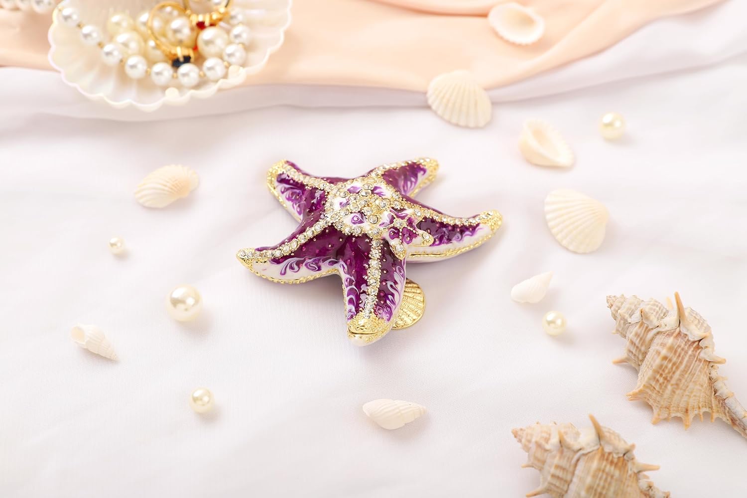 QIFU Hand Painted Sea Starfish Style Enameled Jewelry Trinket Box Unique Gift for Family image 4