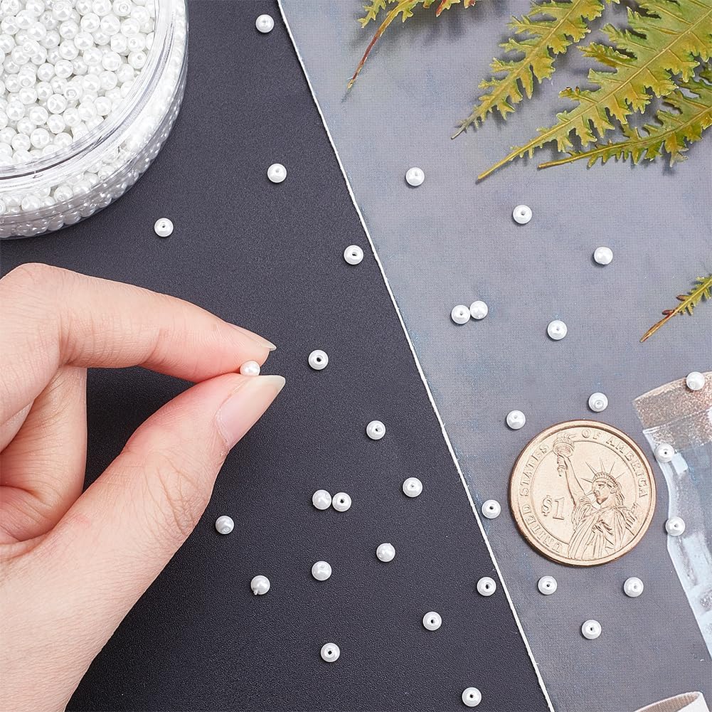 PH PandaHall 2300pcs Glass Beads 3mm Round Loose Spacer Beads Tiny Pearl Imitation Beads Waist Beads for Earring Necklace Bracelet Hair Accessory Weeding Vail Gloves Dresses, 1~1.5mm Hole White - Image 3