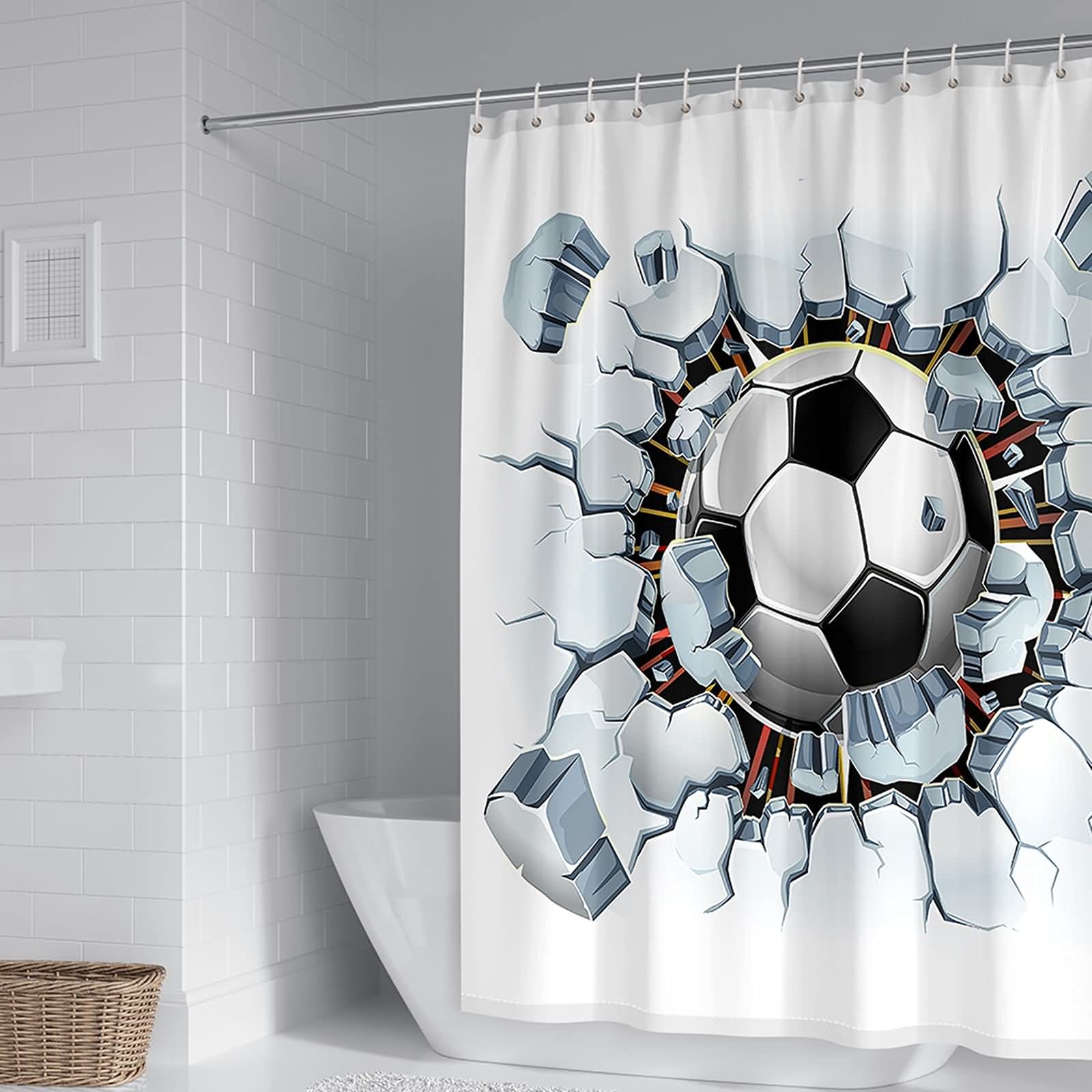 Rideau de douche anti moisissure football 180x200cm imperméable