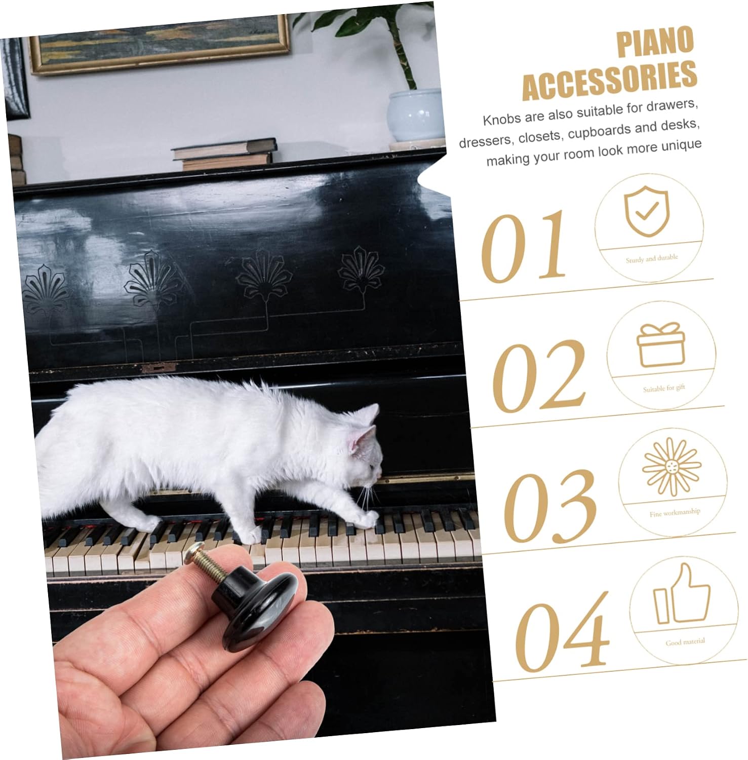 3 Sets Black Piano Replace Grips Metal Plastic Handles image 4