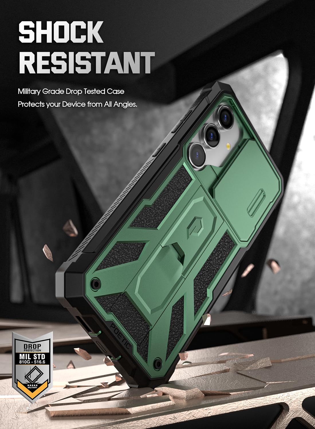 Poetic Spartan - Funda para Galaxy S24 de 6.2 pulgadas, [cubierta de cámara deslizante] [Protector de pantalla funciona con identificación de huellas dactilares] Funda de teléfono S24 resistente a