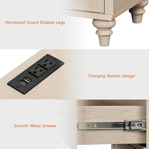 Miniatura 6 de WAMPAT Mesitas de noche con estación de carga, juego de 2 mesas auxiliares con tomas de corriente y puertos USB para sala de estar, mesa auxiliar