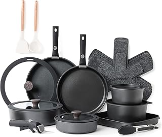SENSARTE 24-Piece Saucepan Set, Non-Stick Cookware with Removable Handle x 3, Pot Set, Induction, Dishwasher and Oven-Safe, Healthy Non-Stick Motorhome Cookware (Black)