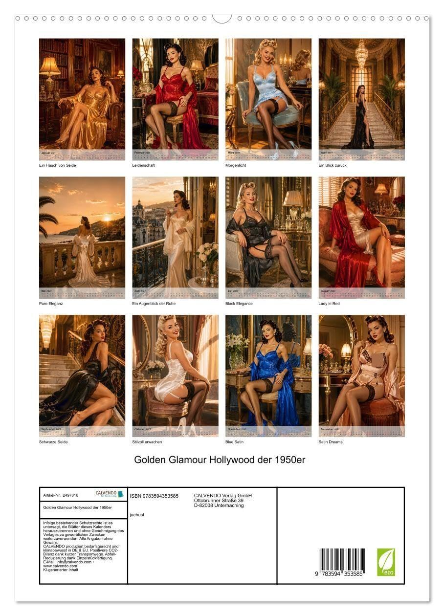 Golden Glamour Hollywood der 1950er (hochwertiger Premium Wandkalender 2027 DIN A2 hoch), Kunstdruck in Hochglanz: Zeitlose Eleganz der Fünfziger