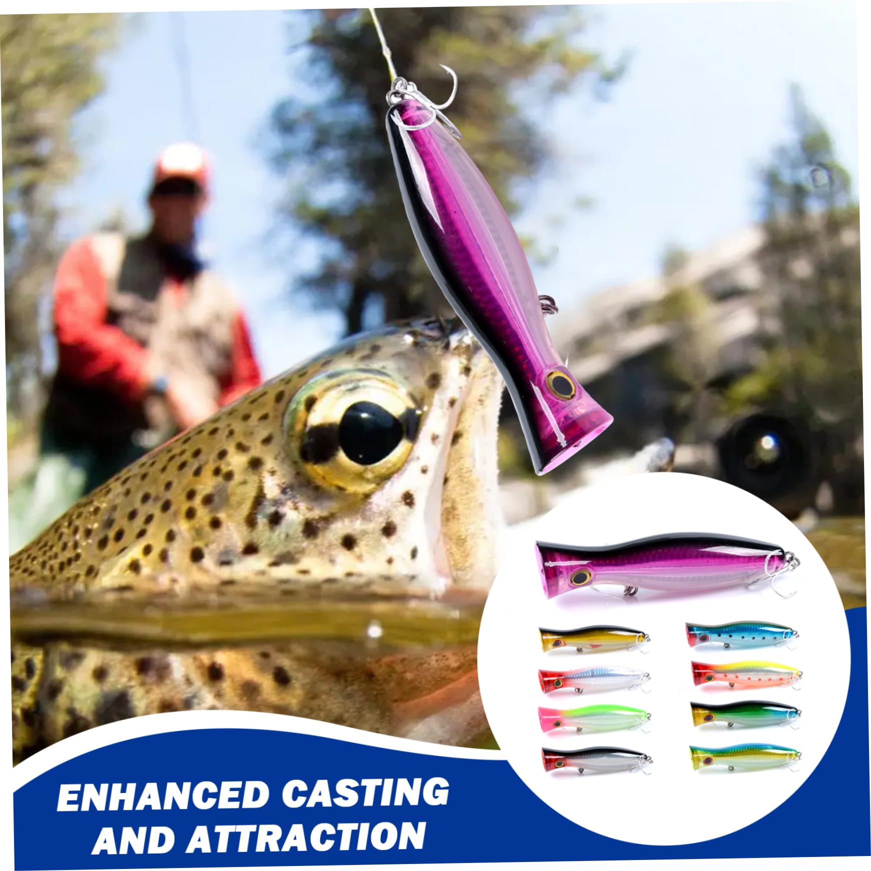 9 señuelos de Pesca con Ojos 3D realistas, señuelo de Pesca Popper con anzuelos triples, Cebo de Boca, natación en Agua Dulce y Salada para atún, lubina, tiburón