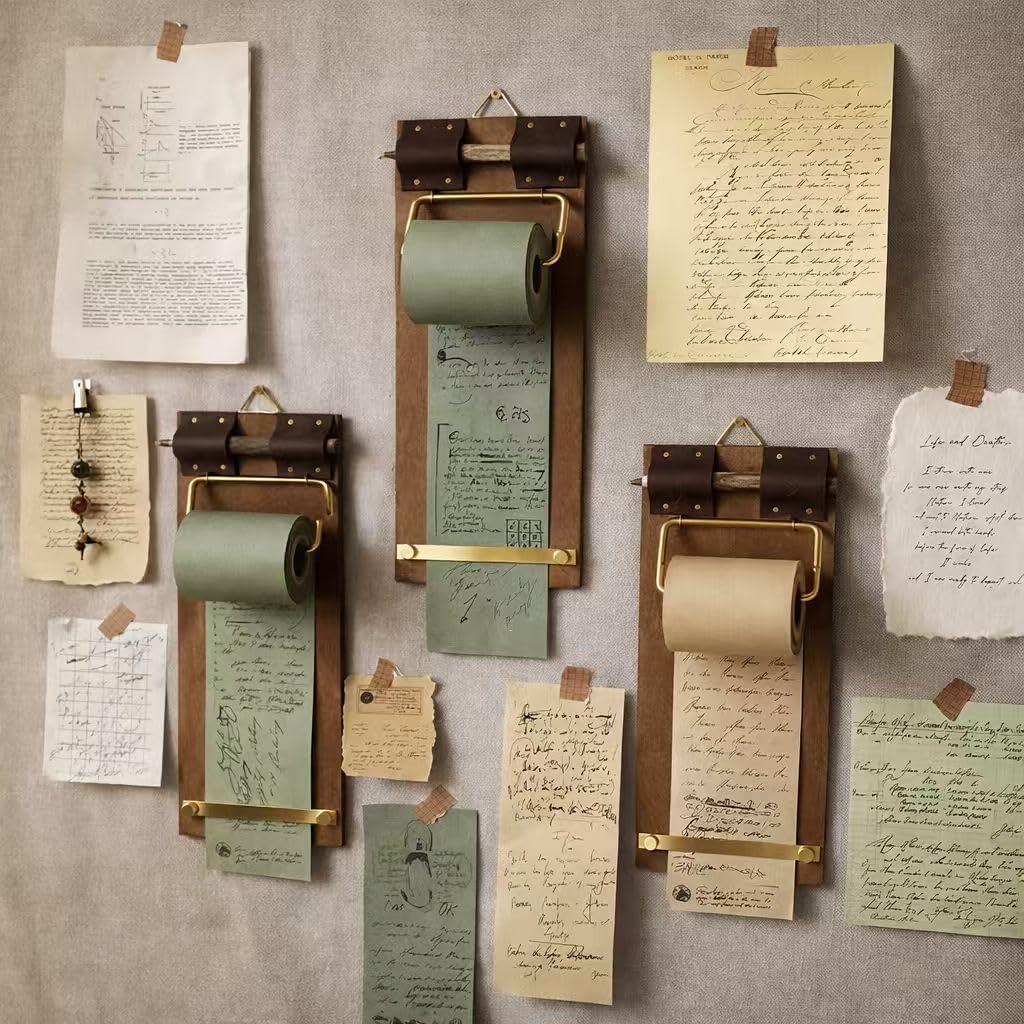 Rustic Magnetic Memo Board with 1 Dark Green Paper Roll – Wall Mounted or Fridge Clipboard Notepad, Tear-Off Writing Pad for Notes, Menu Display, Café, Kitchen and Home Office