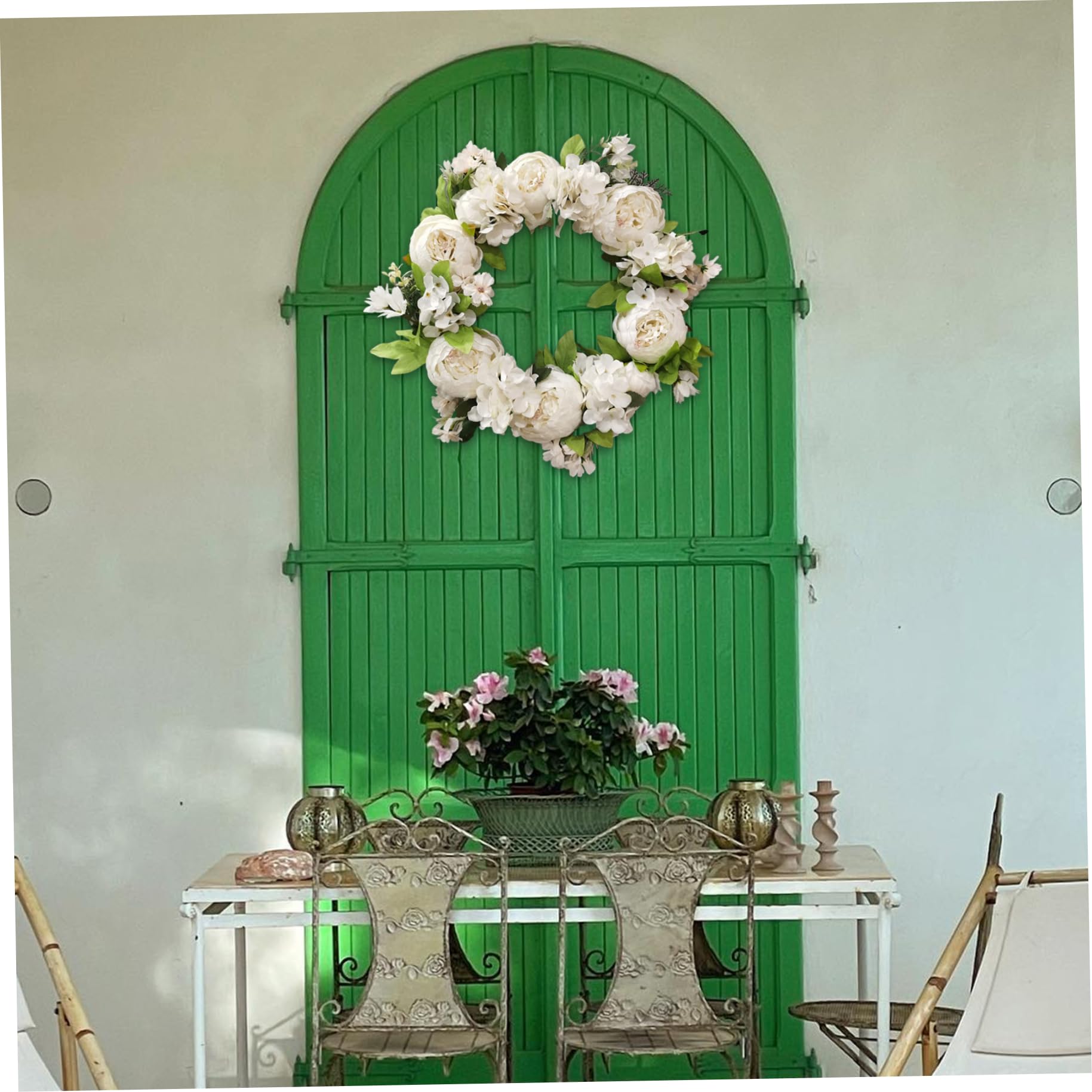Frühlingskränze für die Haustür, 40,6 cm, Pfingstrosenkranz, künstlicher Blumenkranz, dekorativer Blumenkranz, Girlande für Hochzeit, Geburtstag, Wohnzimmerdekoration, weißer Pfingstrosenkranz, Blumen