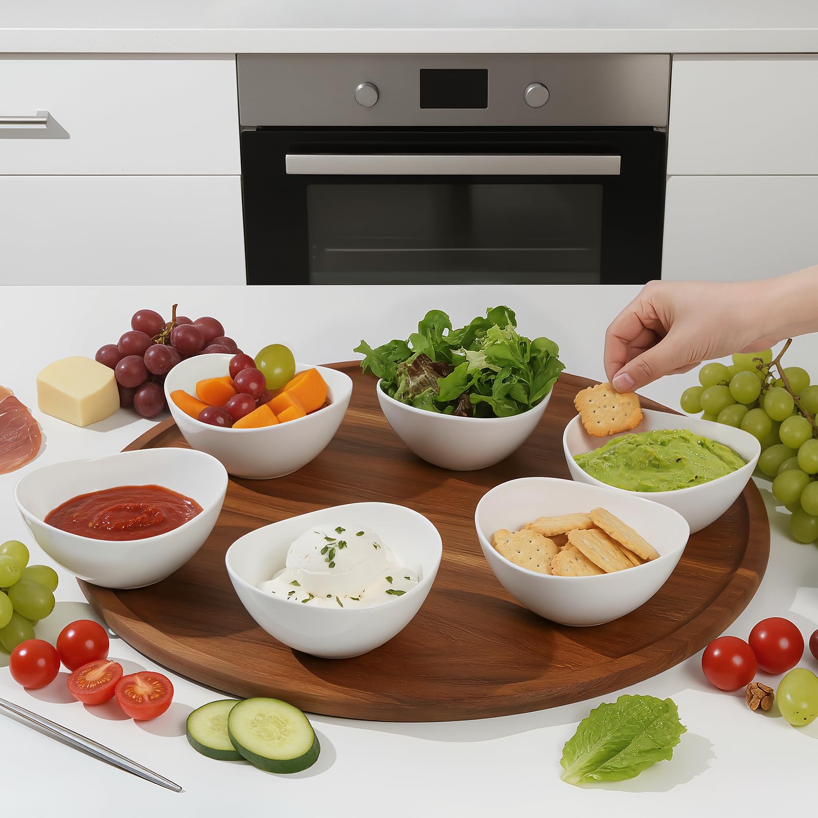 Samsle Tazones pequeños de porcelana, tazones de postre de 10 onzas para aperitivos de crema de hielo aperitivos platos de caramelo, plato blanco de cerámica duradero y seguro para lavavajillas, juego
