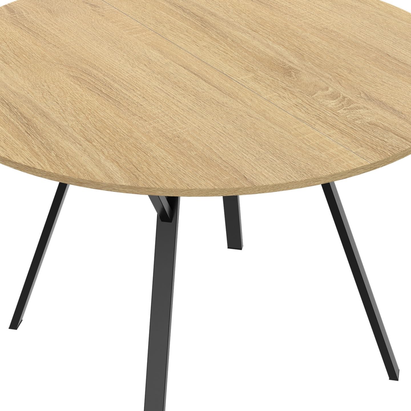 IDMarket - Table à Manger Extensible Ronde YSEULT 4-8 Personnes Bois et Noir Design Industriel 110-150 cm