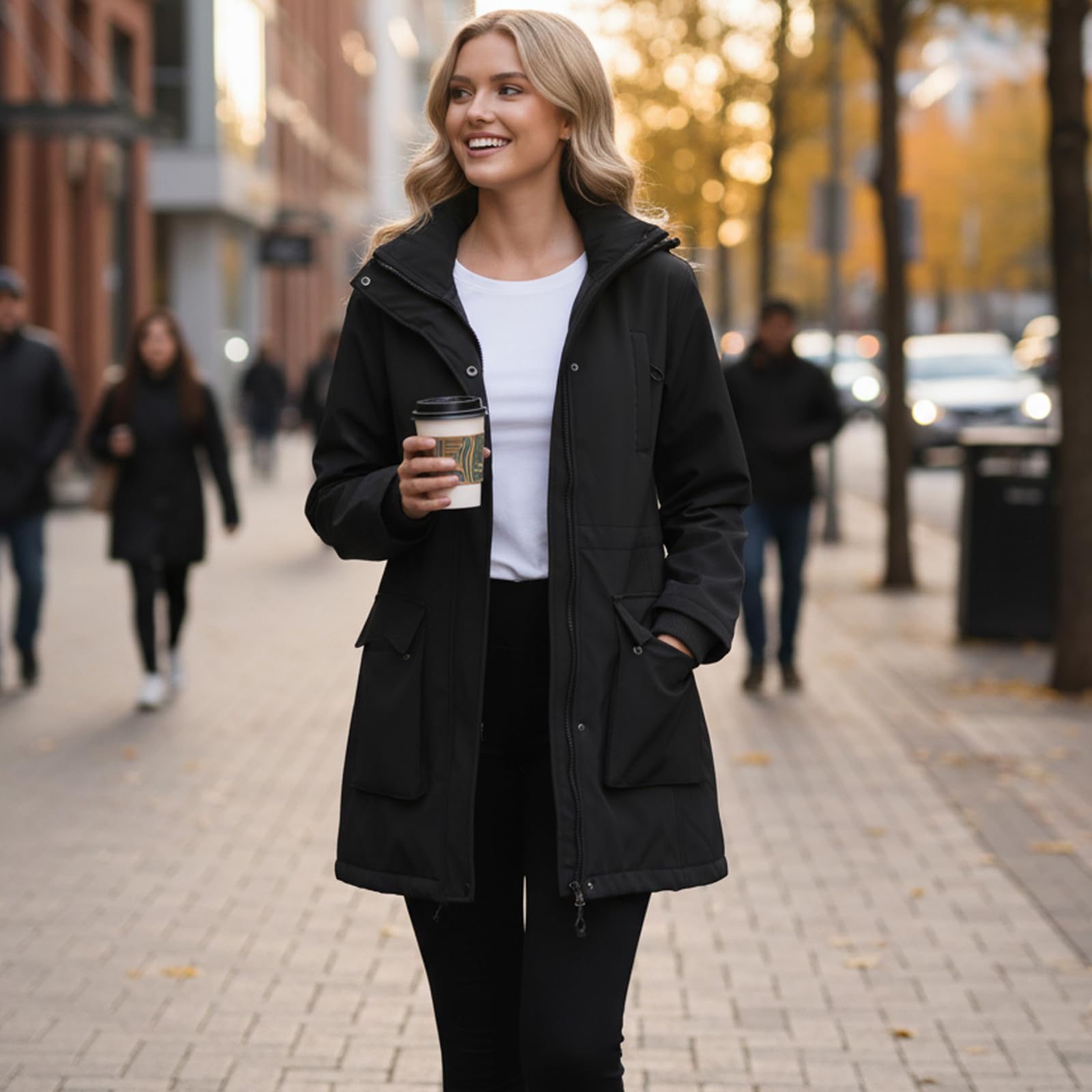 Veste imperméable Femme Vestes Softshell longues Manteau Zippé Coupe-Vent Imperméable d'extérieur Capuche Blouson