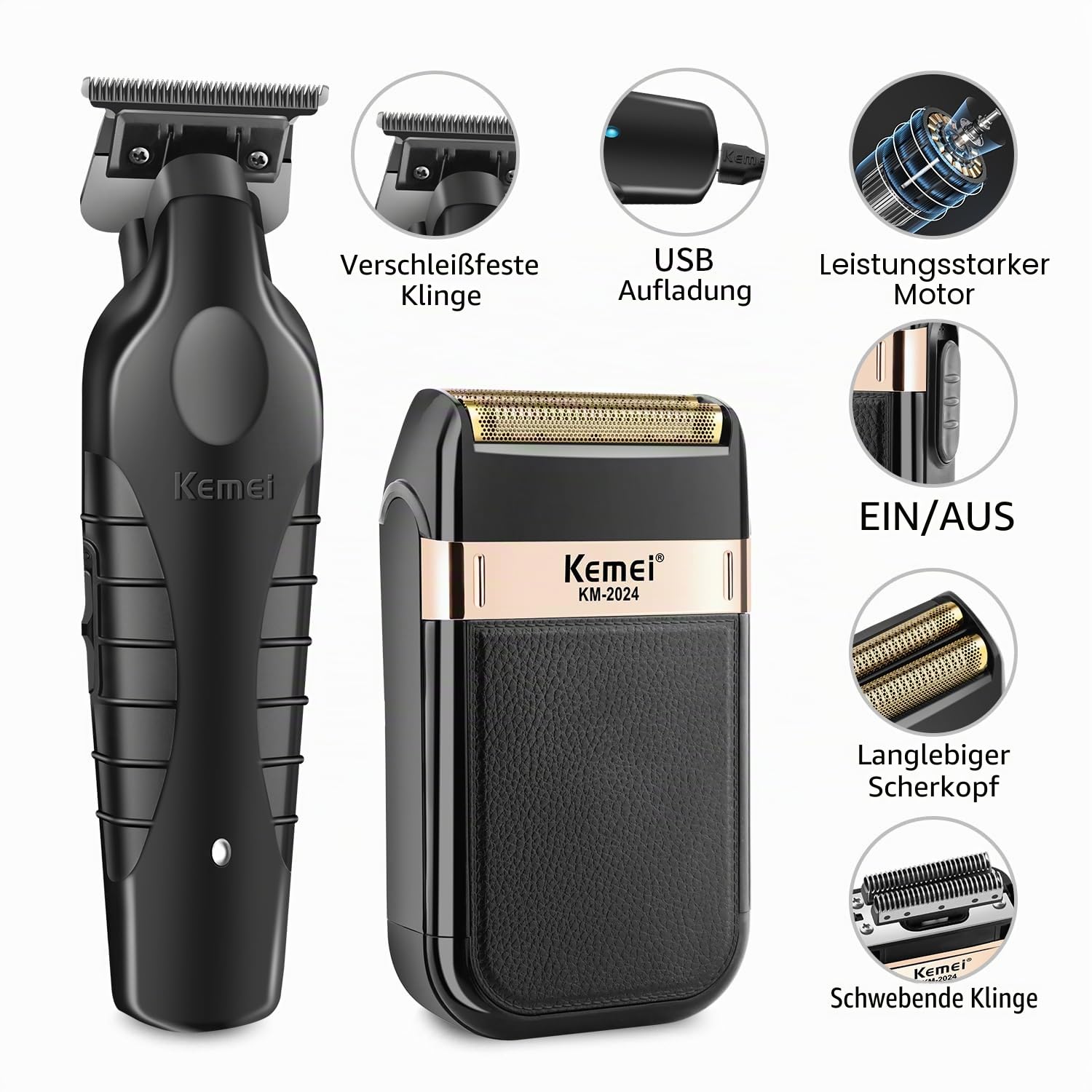 KEMEI Professionelle Haarschneidemaschine und Folienrasierer Set, Elektrische Haarschneidemaschine für Männer, schnurlose Herren Elektrorasierer, T Blade Zero Gapped Haarschneider, Wiederaufladbarer