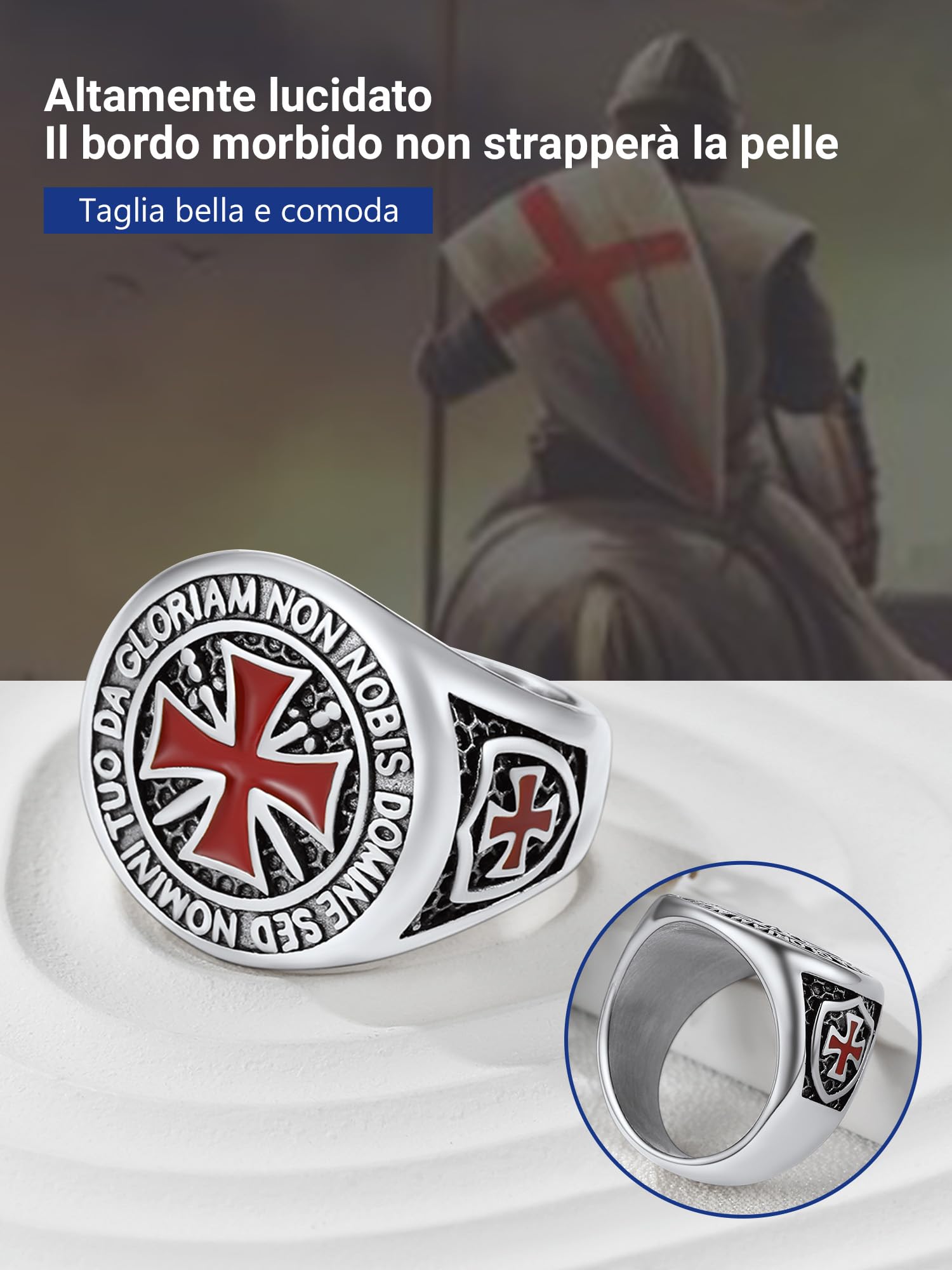PROSTEEL Anelli Acciaio Cavalieri Templari Croce Punk Gotico Uomo Donna in Acciaio Inossiabile con Confezione Regalo