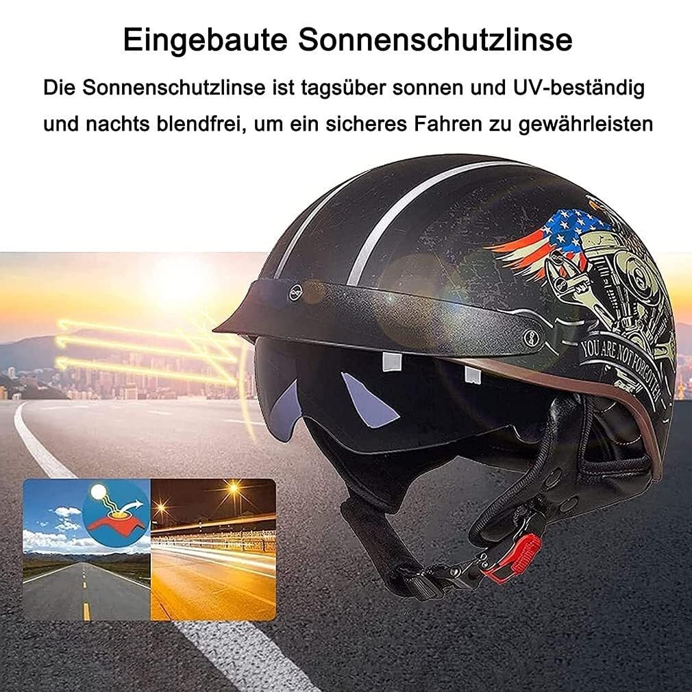 Otwarty kask motocyklowy, czapka baseballowa z daszkiem przeciwsłonecznym, dla dorosłych, mężczyzn i kobiet, skuter, motorower, chopper, street cruiser, homologacja DOT/ECE(10,L(59~60CM))