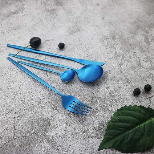 Miniatura 5 de JASHII - Juego de cubiertos de acero inoxidable de 24 piezas, juego de cubiertos para 6, utensilios para cocina, apto para lavavajillas (azul mate)
