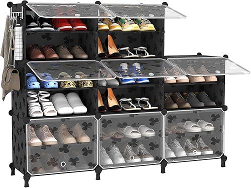 UNKU Zapatero de 8 niveles, armario de almacenamiento de zapatos de 32 pares de estantes de plástico para zapatos, organizador para armario,