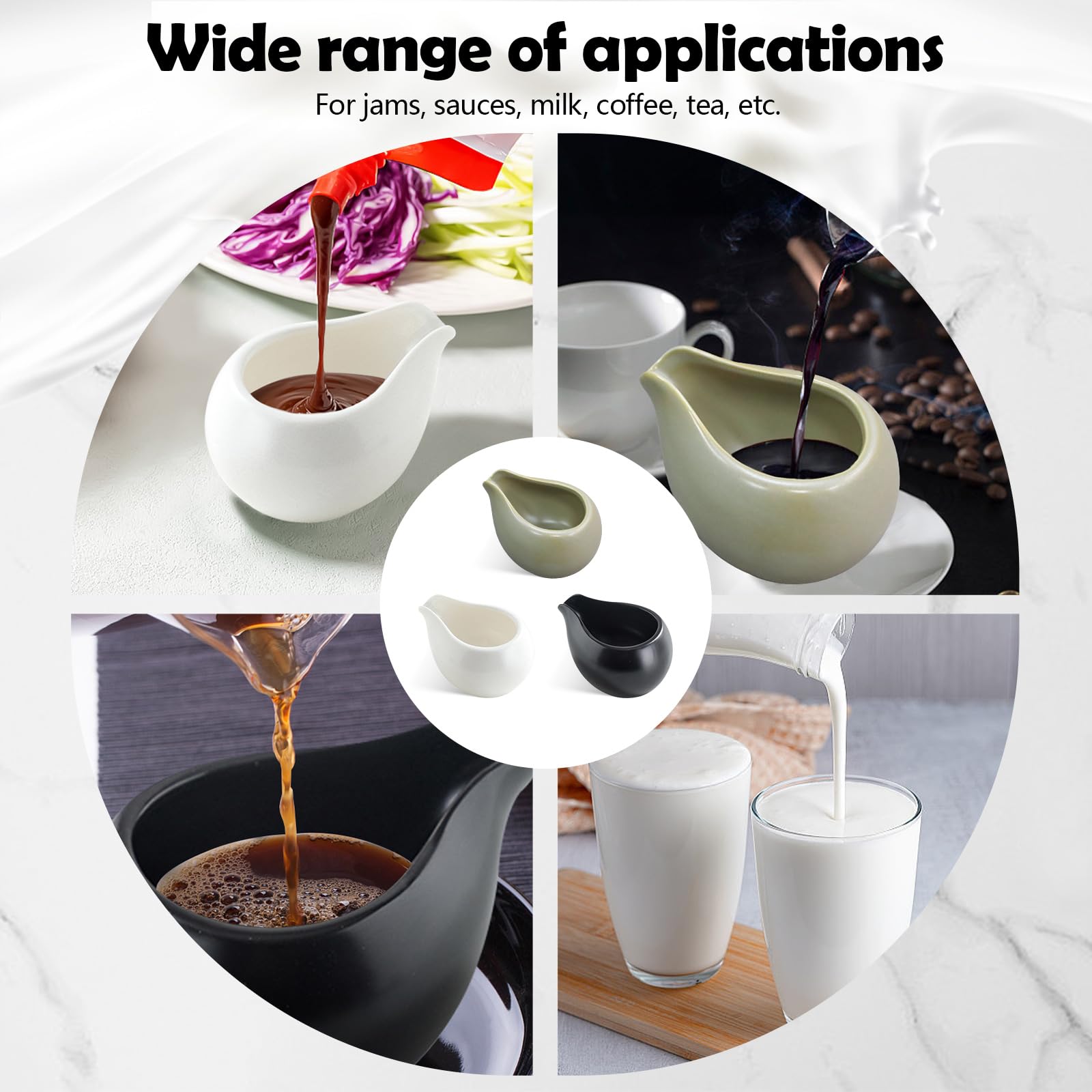 OMAYKEY Mini Crema De Porcelana De 3 Onzas, 6 Piezas, Pequeña Jarra De Crema De Cerámica, Juegos De Jarra De Salsa Para Café, Té, Leche, Color Blanco