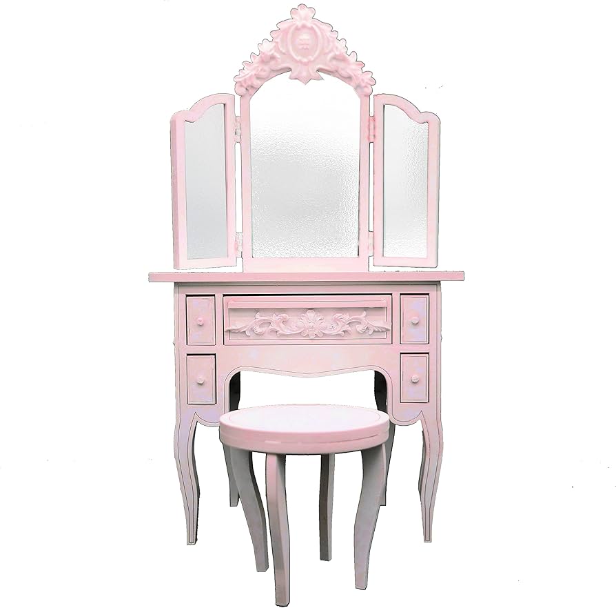 アンティーク　ミニチュア　鏡台　座鏡 Amazon | 3面鏡 ドレッサー 椅子 セット スツール 鏡台 1/6 ドール