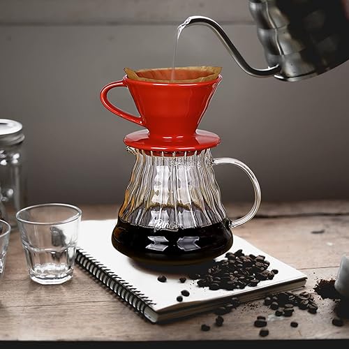 Miniatura 6 de ELLDOO Gotero de café de cerámica gotero de café cafetera de cono accesorios de preparación lenta para oficina en casa tamaño de 2 tazas rojo