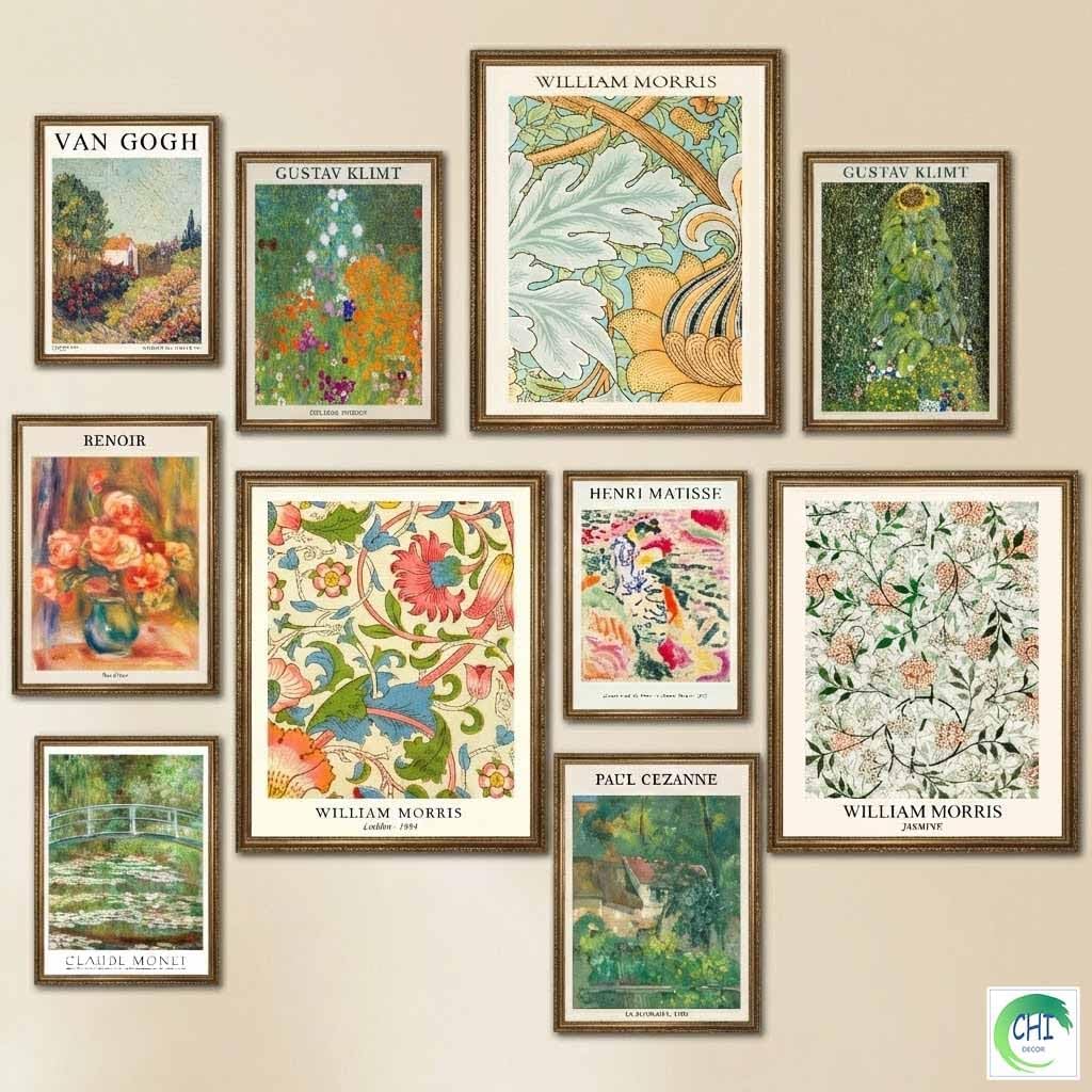 LANCHI95 10 Pcs Vintage Eclectic Wall Art Prints, Trendy Maximalism Poster for Aesthetic, Eclectic Wall Decor Van Gogh William Morris Matisse Monet Maximalist Famous (Unframed)