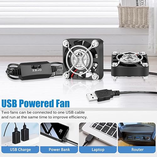 Miniatura 4 de GDSTIME Paquete de 2 ventiladores USB silenciosos de 1.575 pulgadas con 3 controles de velocidad, mini ventilador de carcasa de computadora sin