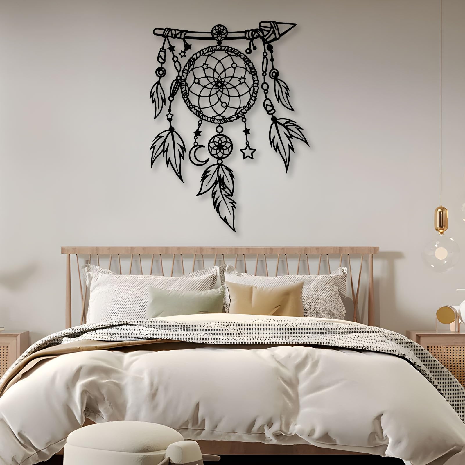 Attrape-rêves Mural en métal Noir, Grande décoration Murale inspirante en métal, Sculpture Moderne Attrape-rêves pour Salon, Chambre, Couloir et escalier (Noir 3)