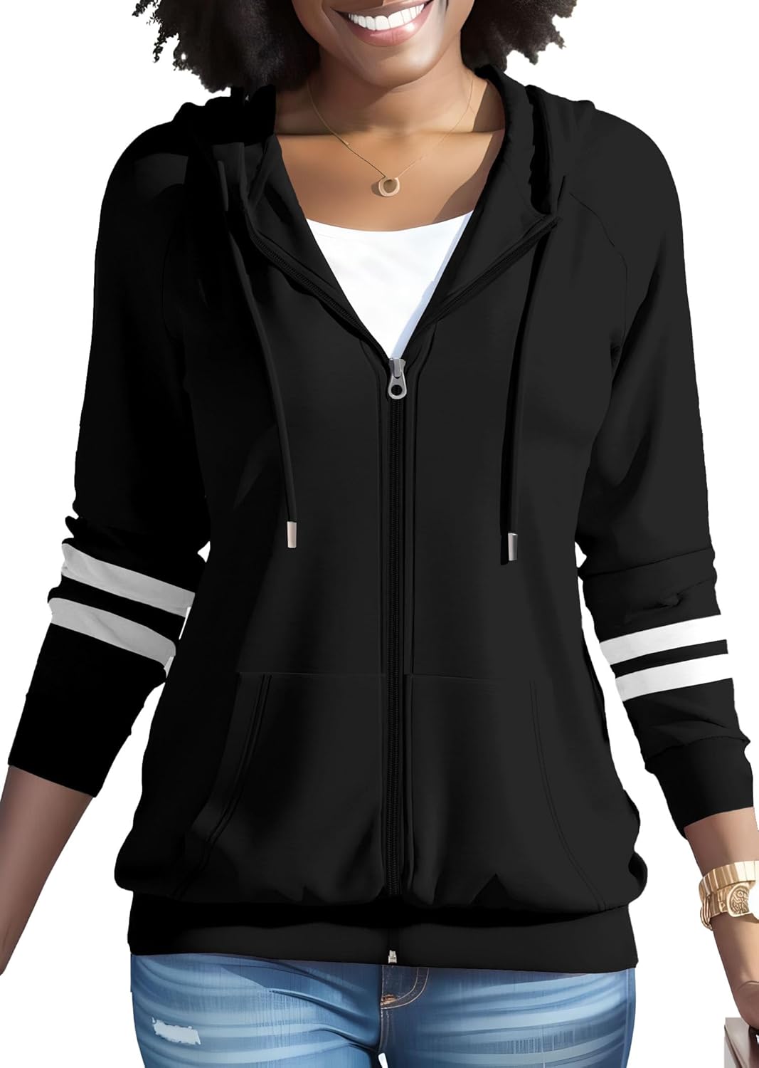 Nimsruc Zip Up Hoodies For Women Long Sleeve Casual