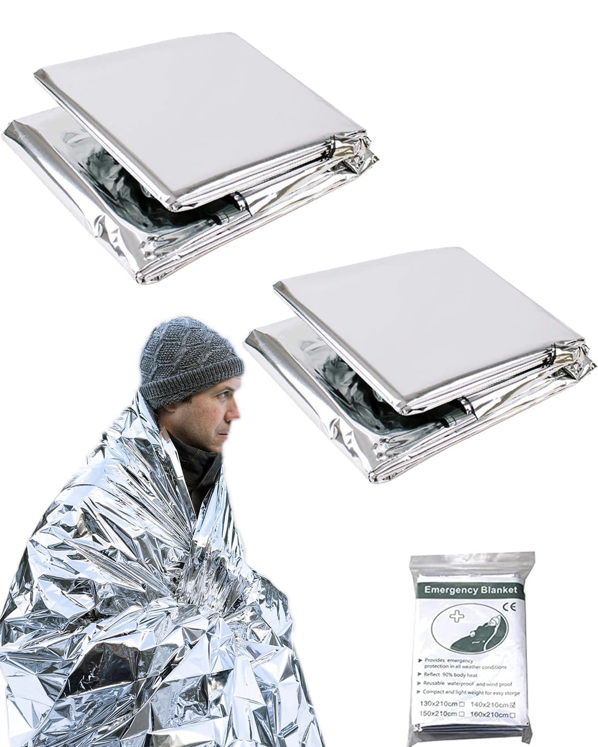 TYAGY 2 Pcs Emergency Blankets Thermal Blanket, 140 * 210cm Blanket for Travelling, Heat Insulation Mylar Film Roll for Survival for Outdoor, Camping,Trekking Accessories