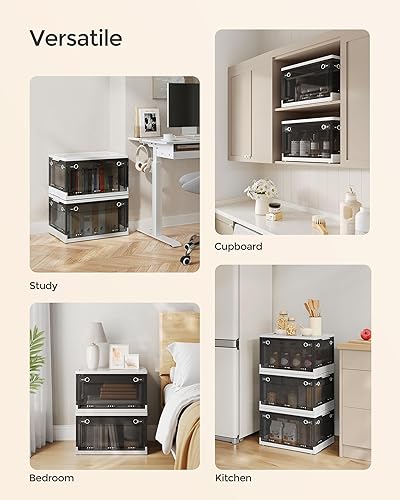 Miniatura 6 de SONGMICS Contenedores de almacenamiento de plástico con tapas, 18 galones (72 cuartos de galón), organizador de armario apilable, 5 puertas, paquete