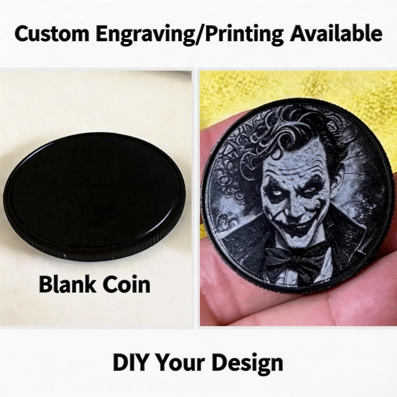 10PC Blank Anodized Aluminum Challenge Coins, 40mm, DIY Engravable, Red, Blue, Silver，Black (Black)