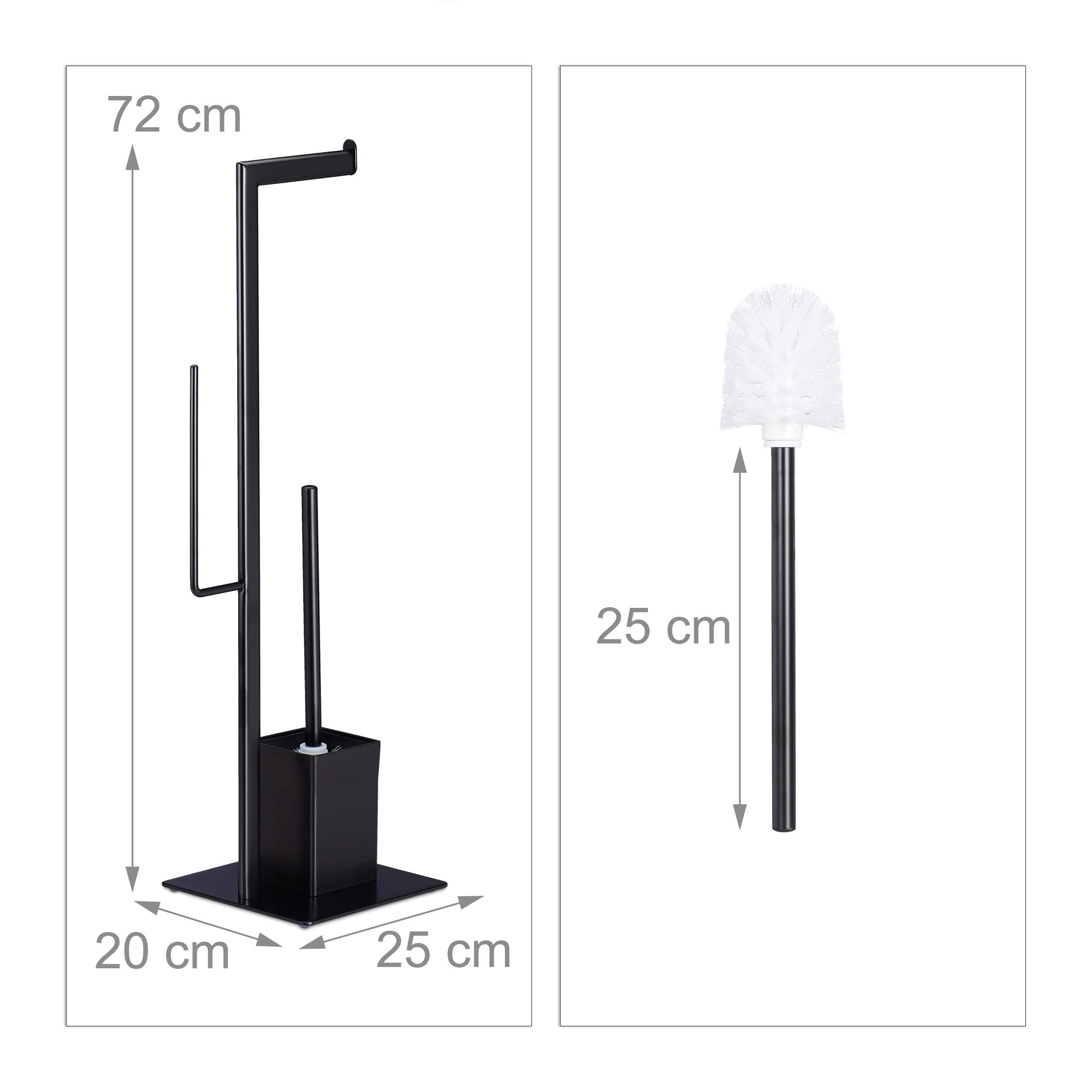 Relaxdays Set di Accessori per WC con Piantana Portarotolo, Porta Scopino, Autoportante, HxLxP: 72 x 25 x 20 cm, Nero